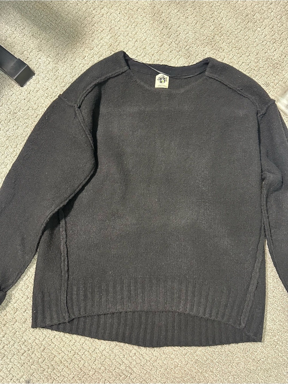 Free People We The Free Black Oversized Exposed Seam Sweater L